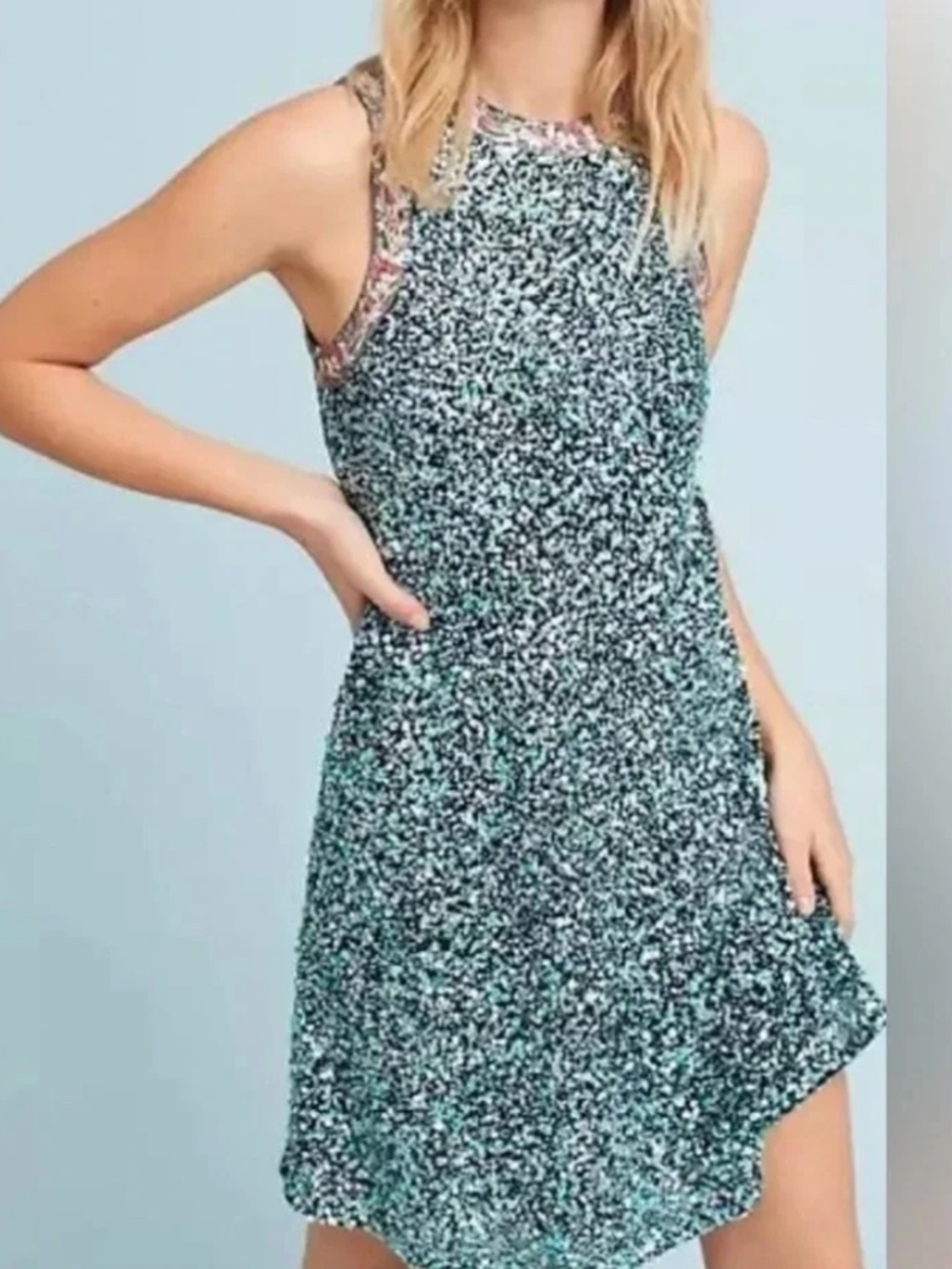 Anthropologie Varun Bahl Astronomy All Over Sequin Swing Dress size 10